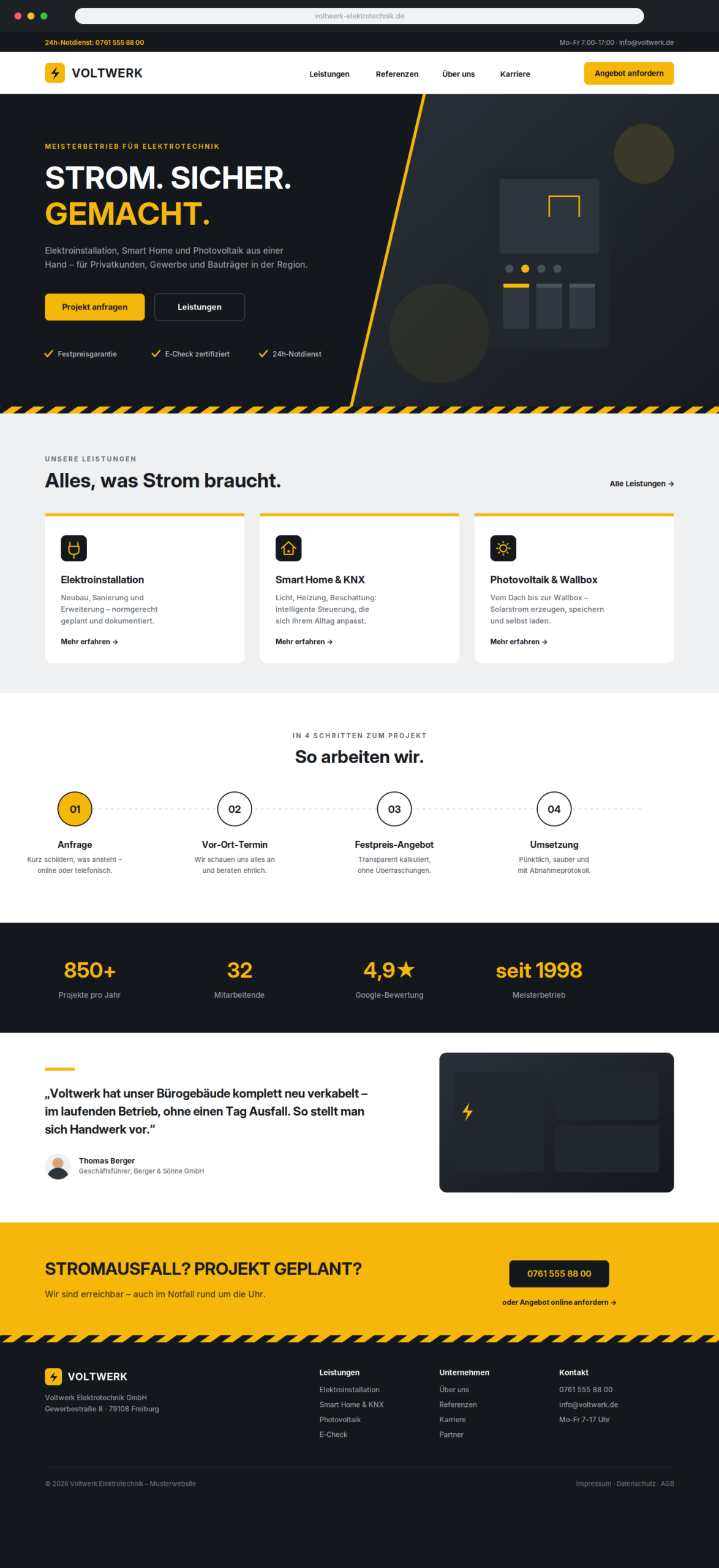 Elektrotechnik-Musterwebsite-Screenshot