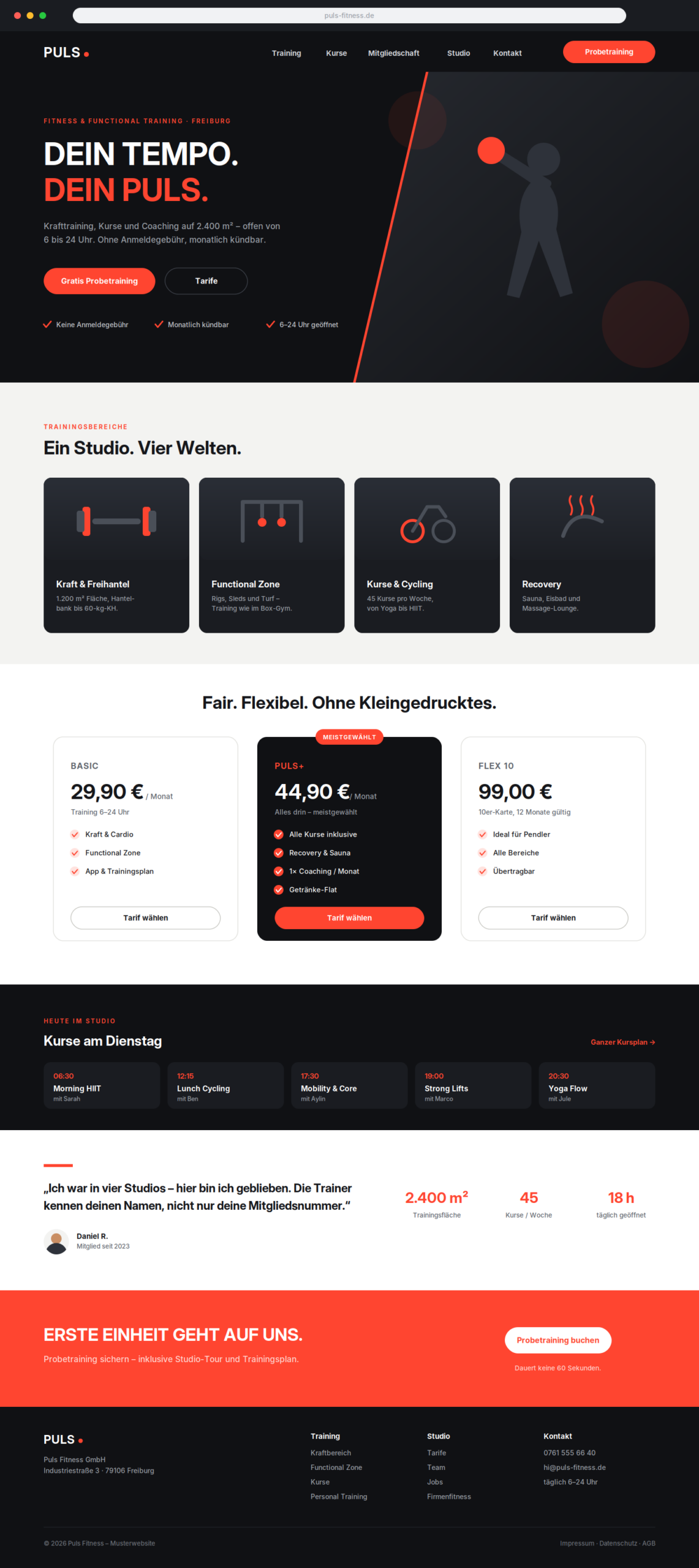 Fitnessstudio-Musterwebsite-Screenshot