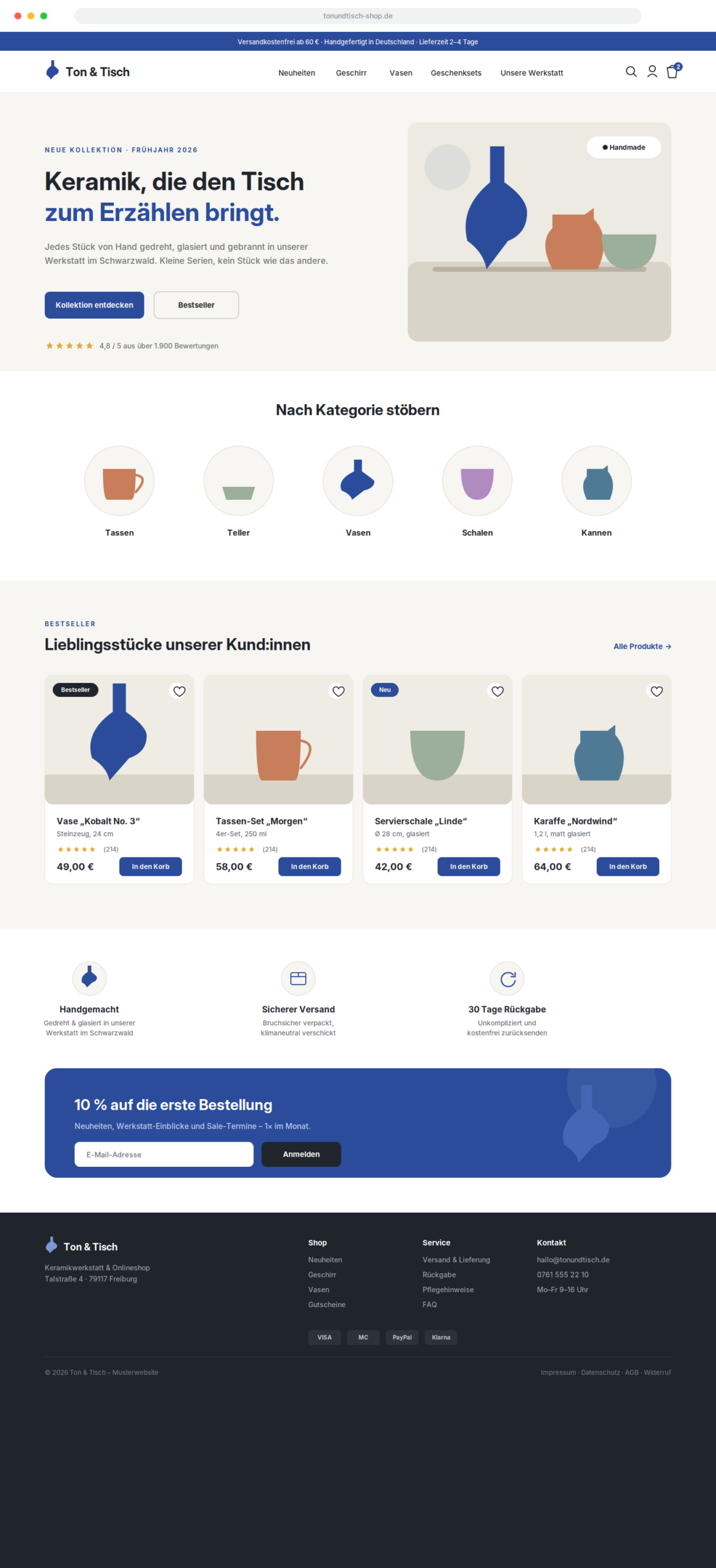 Keramik-Onlineshop-Musterwebsite-Screenshot